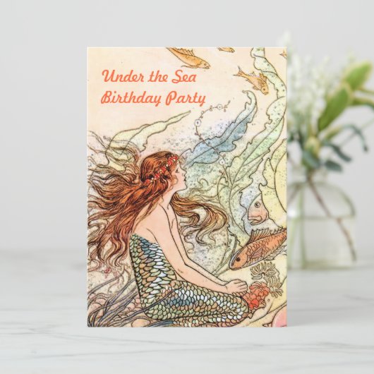 Unter der Meerjungfrau-Geburtstagspartei Einladung (Stehend Vorderseite)