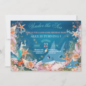 Unter der Meerjungfrau Haien Kinderpartei Einladung (Vorderseite)