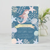 Unter der Meerjungfrau Marine 1. Geburtstag Einladung (Stehend Vorderseite)