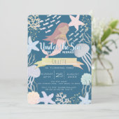 Unter der Meerjungfrau Marine 1. Geburtstag Einladung (Stehend Vorderseite)