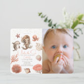 Unter der Meerjungfrau Meer 1. Geburtstag Foto Einladung (Stehend Vorderseite)