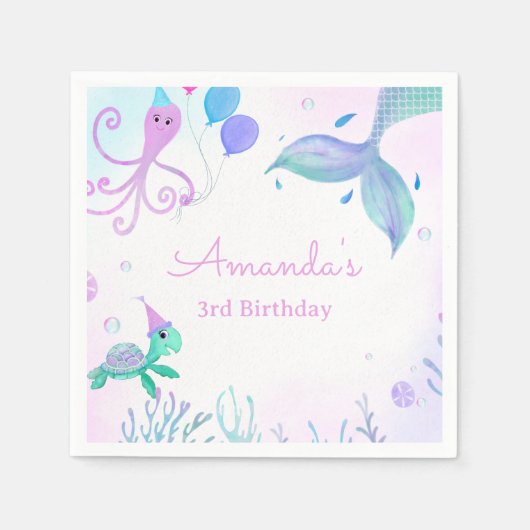 Unter der Meerjungfrau & Meeresschildkröte Geburts Serviette (Vorderseite)