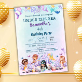 Unter der Meerjungfrau niedlichen Kinder blau 4. G Einladung