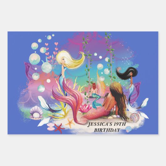 Unter der Meerjungfrau Ozean Lila Türkis Geschenkpapier Set (Vorderseite)