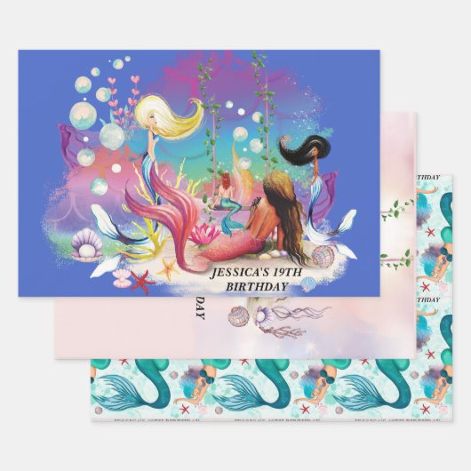 Unter der Meerjungfrau Ozean Lila Türkis Geschenkpapier Set (Set)