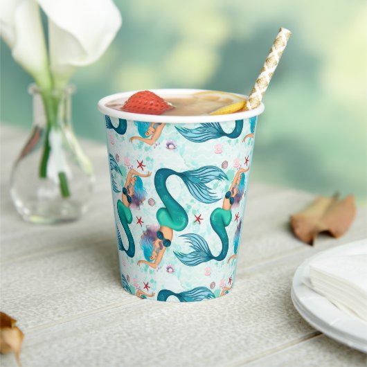 Unter der Meerjungfrau Ozean Lila Türkis Pappbecher (In Situ)