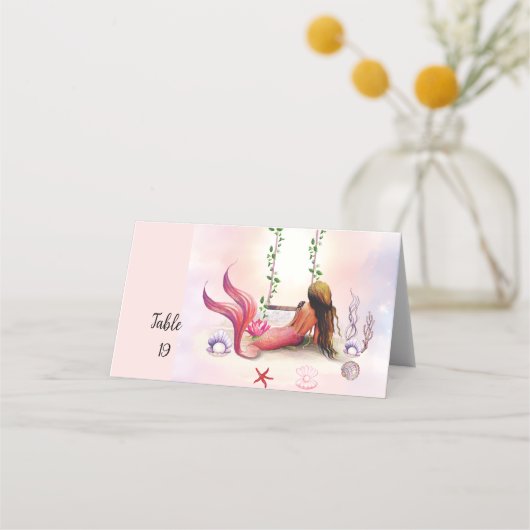 Unter der Meerjungfrau Ozean Lila Türkis Platzkarte (Vorderseite)