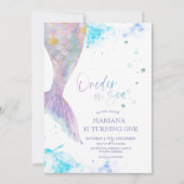 Unter der Meerjungfrau Ozeanskala 1. Geburtstag Einladung (Vorderseite)