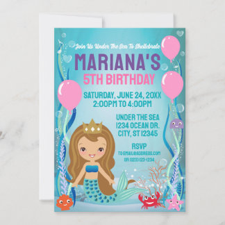 Unter der Meerjungfrau Prinzessin (golden/hell) Einladung