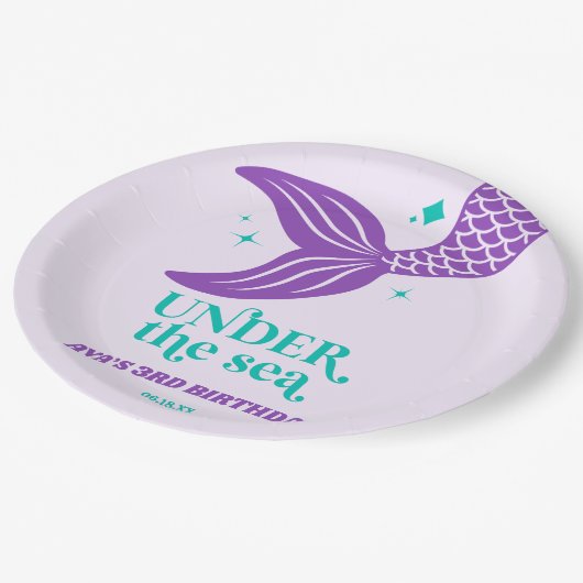 Unter der Meerjungfrau-Schwanz Kinderpartei Pappteller (Schrägansicht)