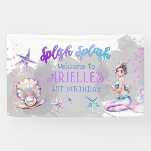 Unter der Meerjungfrau Schwimmbad Party Girl Birth Banner (Horizontal)