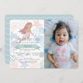 Unter der Meerjungfrau Sea Green Foto 1. Geburtsta Einladung (Vorne/Hinten)