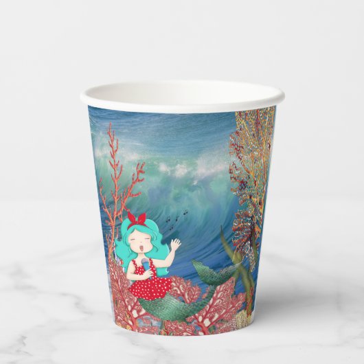 Unter der Meerjungfrau singende Korallenriff Gebur Pappbecher (Rückseite)