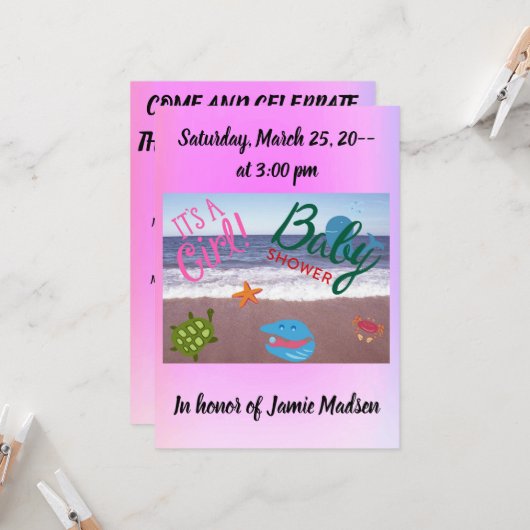 Unter der Meerjungfrauendusche Einladung (Vorderseite/Rückseite Beispiel)