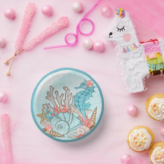 Unter der Muschel Mermaid Birthday Pappteller (Party)