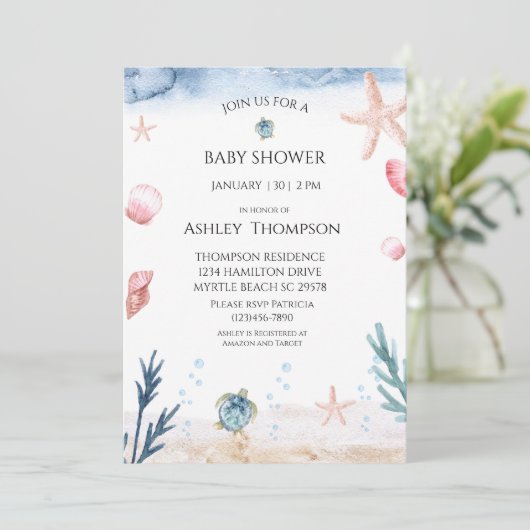 Unter der neutralen Babydusche des Meeressäugeers Einladung (Stehend Vorderseite)