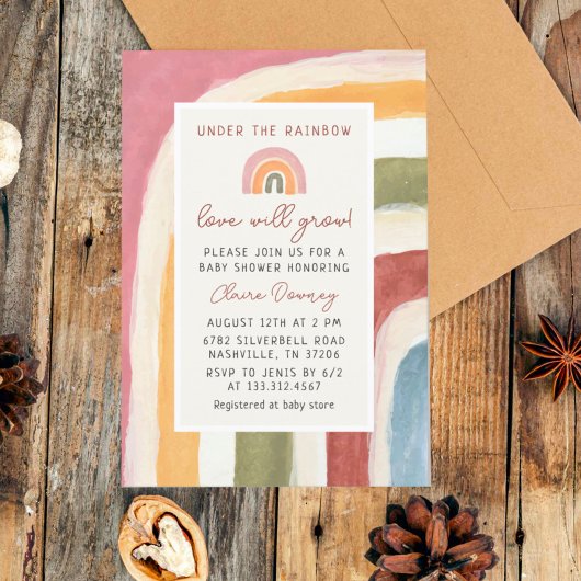 Unter der Rainbow Boho Babydusche Einladung