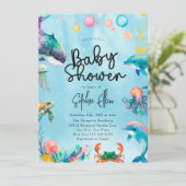 Unter der Sea Baby Dusche Einladung (Stehend Vorderseite)