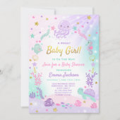 Unter der Sea Baby Dusche Einladung Pink & Gold (Vorderseite)