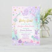 Unter der Sea Baby Dusche Einladung Pink & Gold (Stehend Vorderseite)