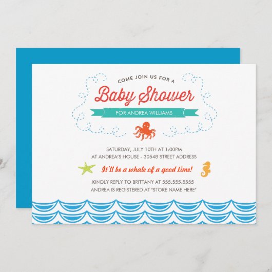 Unter der Sea Baby Dusche laden Einladung (Vorne/Hinten)