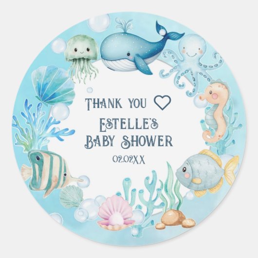 Unter der Sea Baby Dusche Runder Aufkleber (Vorderseite)