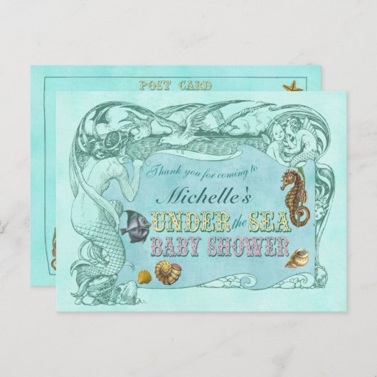 Unter der Sea Baby Dusche Vielen Dank Postcard Postkarte (Vorne/Hinten)