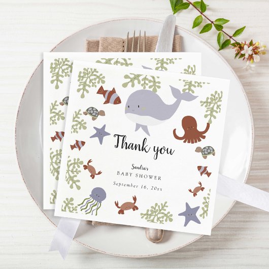 Unter der Sea Baby Shower Niedlich Vielen Dank Serviette