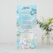 Unter der Sea Blue Baby Shower Menü Karte (Stehend Vorderseite)