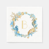 Unter der Sea Blue Gold Monogram Serviette (Vorderseite)