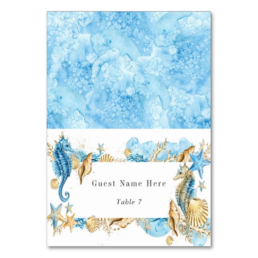 Unter der Sea Blue Gold Wedding Tischnummer (Vorderseite)