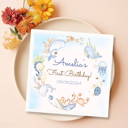 Unter der Sea Blue Sea Life Birthday Party Serviette