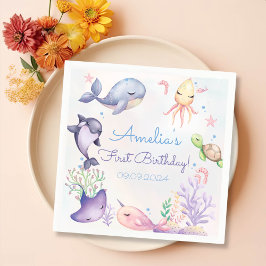 Unter der Sea Blue Sea Life Birthday Party Serviette