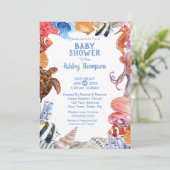 Unter der Sea Life Blue Baby Dusche Einladung (Stehend Vorderseite)