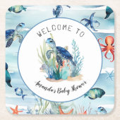 Unter der Sea Turtle Blue Boy Baby Dusche Rechteckiger Pappuntersetzer (Vorderseite)