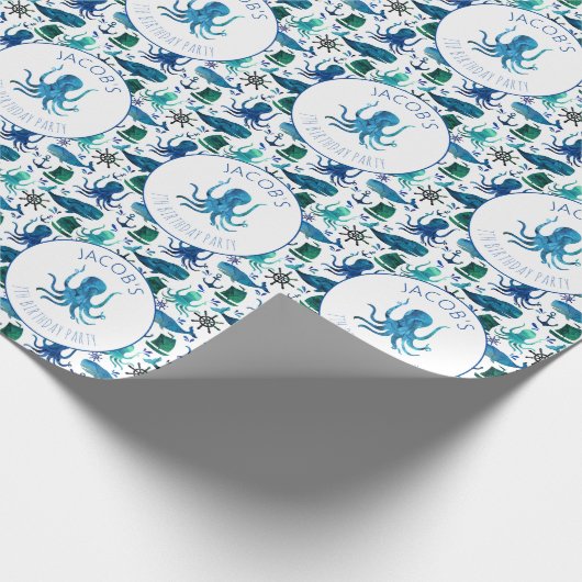 Unter der Seewatercolor-Krake personalisiert Geschenkpapier (Ecke)