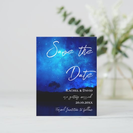 Unter der Sternennacht heiraten Himmel das Datum Postkarte (Stehend Vorderseite)