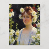 Unter Hollyhocks Charles Courtney Curran Postkarte (Vorderseite)