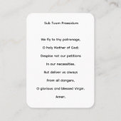 Unter Ihrer Schutz-Jungfrau Mary Prayer Card Visitenkarte (Rückseite)