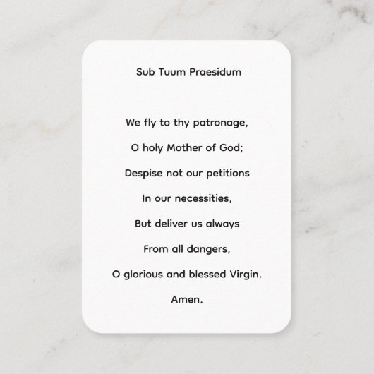 Unter Ihrer Schutz-Jungfrau Mary Prayer Card Visitenkarte (Rückseite)