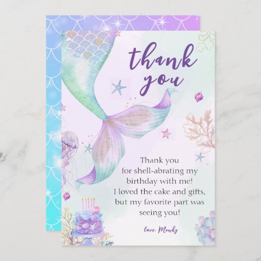 Unter Meer Lila Aquamarine kleine Meerjungfrau Dankeskarte (Vorne/Hinten)