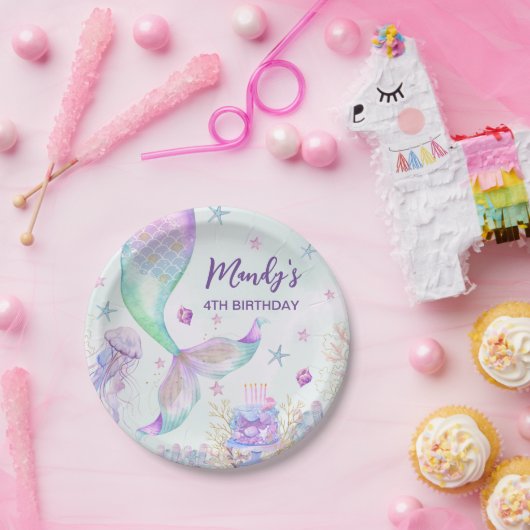 Unter Meer Lila Aquamarine kleine Meerjungfrau Pappteller (Party)