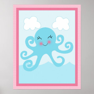 Unter Meer/Mädchen/Oktopus/rosa Art Poster