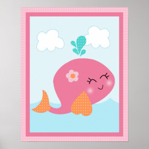 Unter Meer/Mädchen/Wal/Rosa Kunstposter Poster