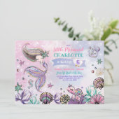 Unter Meer Mermaid Schildkröte Narwhal Geburtstag Einladung (Stehend Vorderseite)