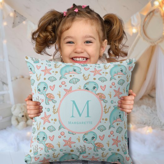 Unter Meer niedliche Delphine und Schildkröten nac Kissen