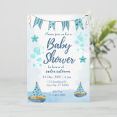 Unter Meeresfreude: Personalisierte Baby Boy Dusch Einladung (Stehend Vorderseite)