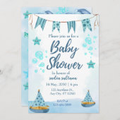 Unter Meeresfreude: Personalisierte Baby Boy Dusch Einladung (Vorne/Hinten)