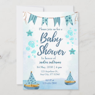 Unter Meeresfreude: Personalisierte Baby Boy Dusch Einladung