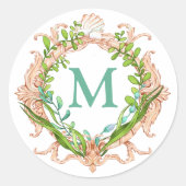 Unter Meeresrahmen mit Algenmonogramm Runder Aufkleber (Vorderseite)